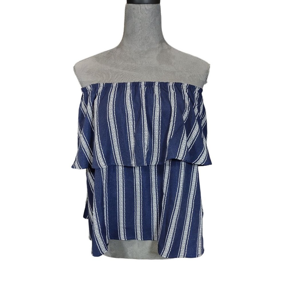 PQLA Peasant Caped Top On or Off Shoulder Blouse Striped Crop Peasant Size Small